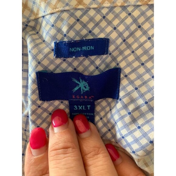 π 2/$30 π Egara 3X Long Sleeve Mens Button Up Shirt Blue and Tan - Picture 4 of 4